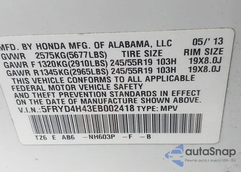 2014 Acura Mdx Technology Package z USA, uszkodzony, nr VIN 5FRYD4H43EB002418